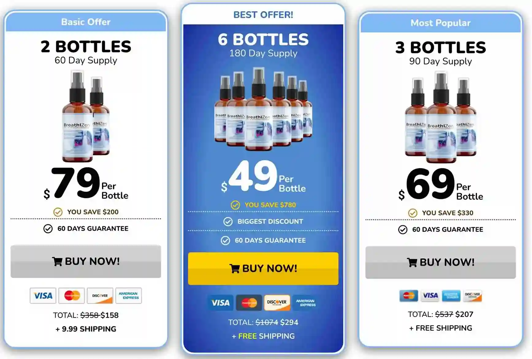 BreathiZen Pricing — 1, 3 and 6 Bottle Packages with Discount
